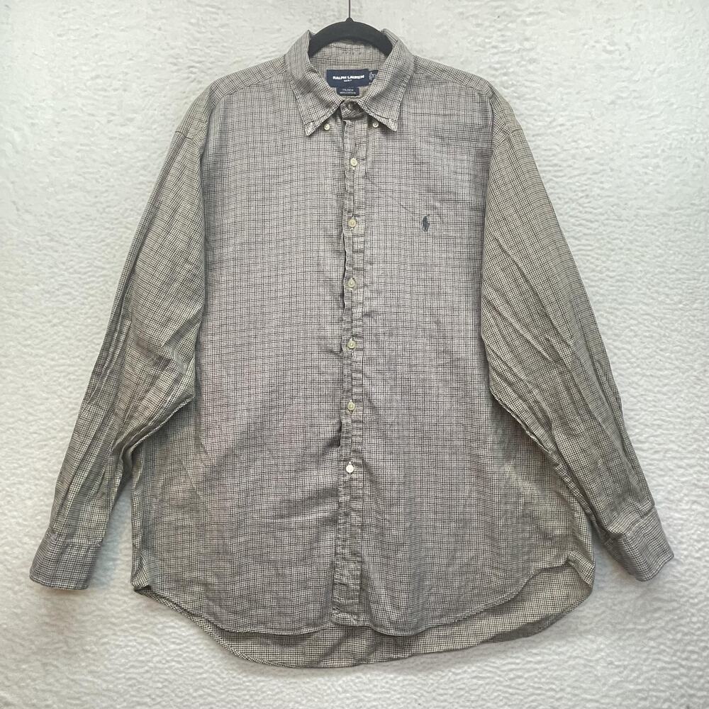 Ralph Lauren Golf Shirt Mens Extra Large Brown Check Tilden Cotton Button Down
